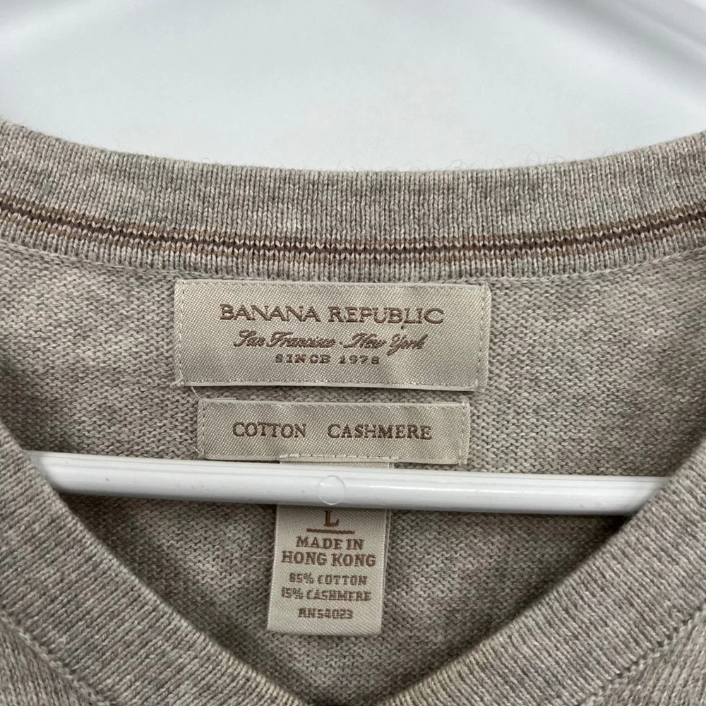 Banana Republic Large V-Neck‎ Sweater Mens Tan Argyle Cotton Cashmere Blend
